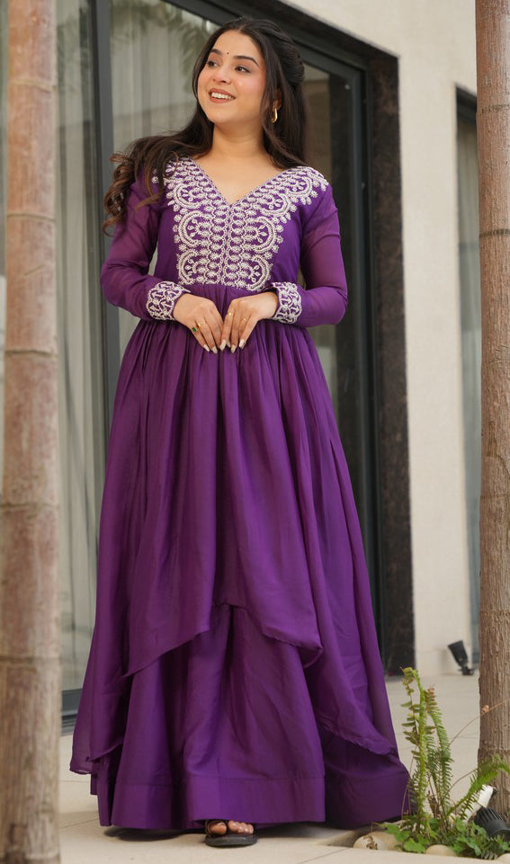 Striking Purple Color Georgette Fabric Gown