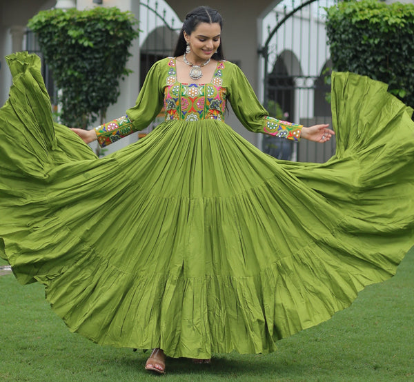 Striking Green Color Rayon Fabric Gown
