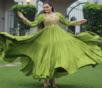 Striking Green Color Rayon Fabric Gown