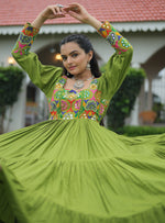 Striking Green Color Rayon Fabric Gown