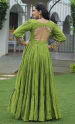 Striking Green Color Rayon Fabric Gown