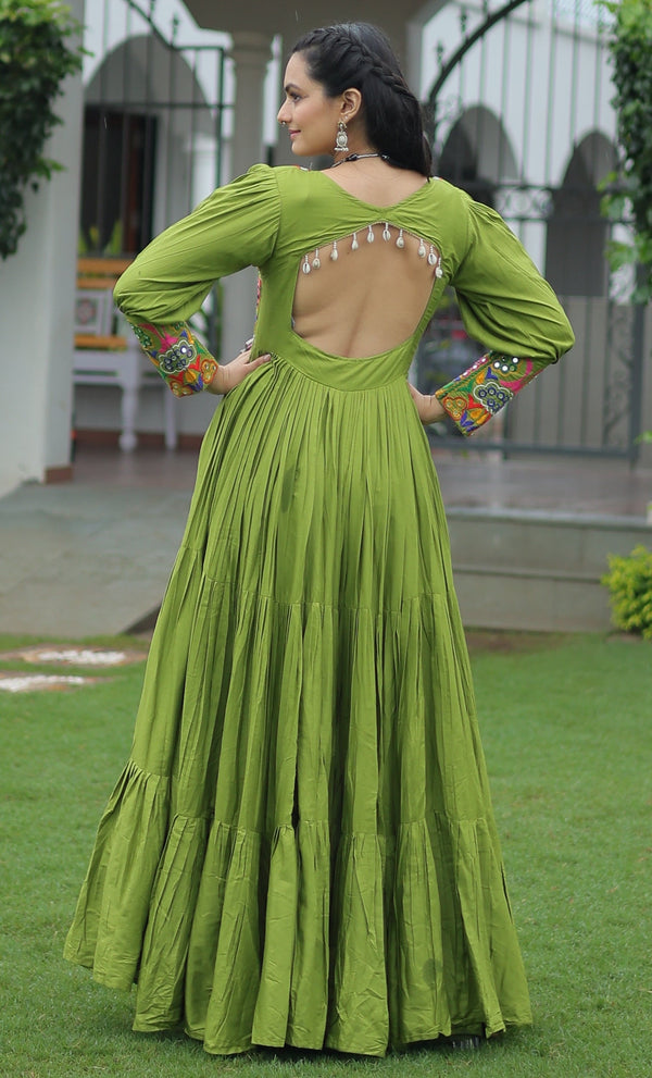 Striking Green Color Rayon Fabric Gown