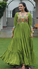 Striking Green Color Rayon Fabric Gown