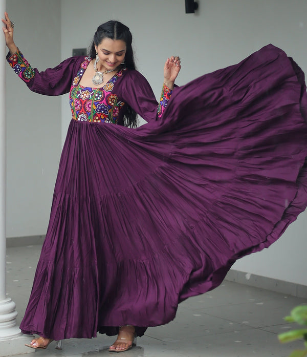 Striking Wine Color Rayon Fabric Gown