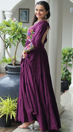 Striking Wine Color Rayon Fabric Gown