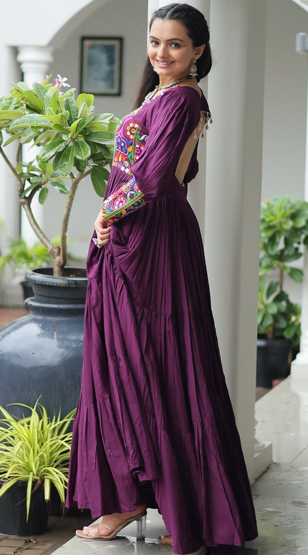 Striking Wine Color Rayon Fabric Gown