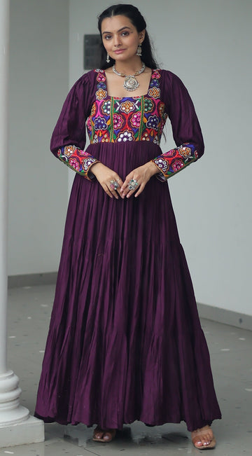 Striking Wine Color Rayon Fabric Gown