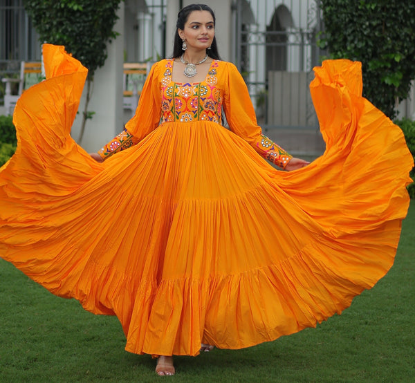 Striking Yellow Color Rayon Fabric Gown