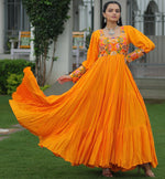 Striking Yellow Color Rayon Fabric Gown