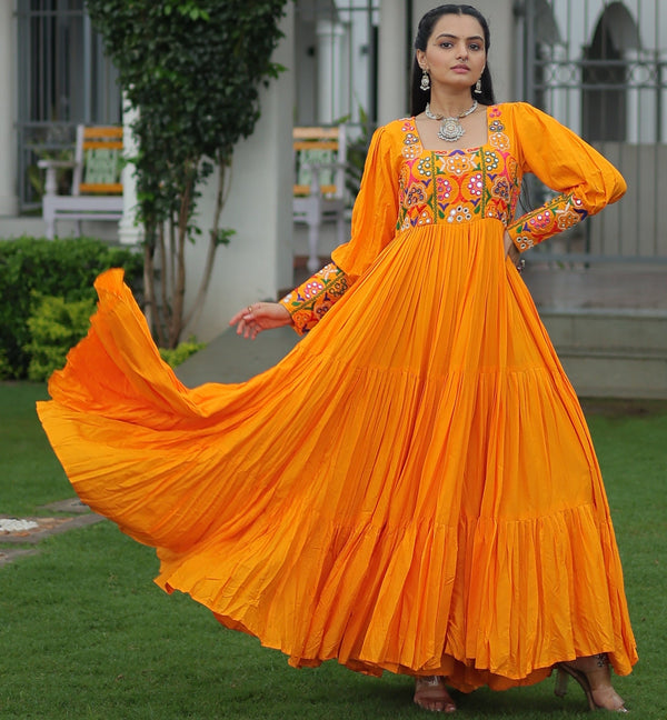 Striking Yellow Color Rayon Fabric Gown