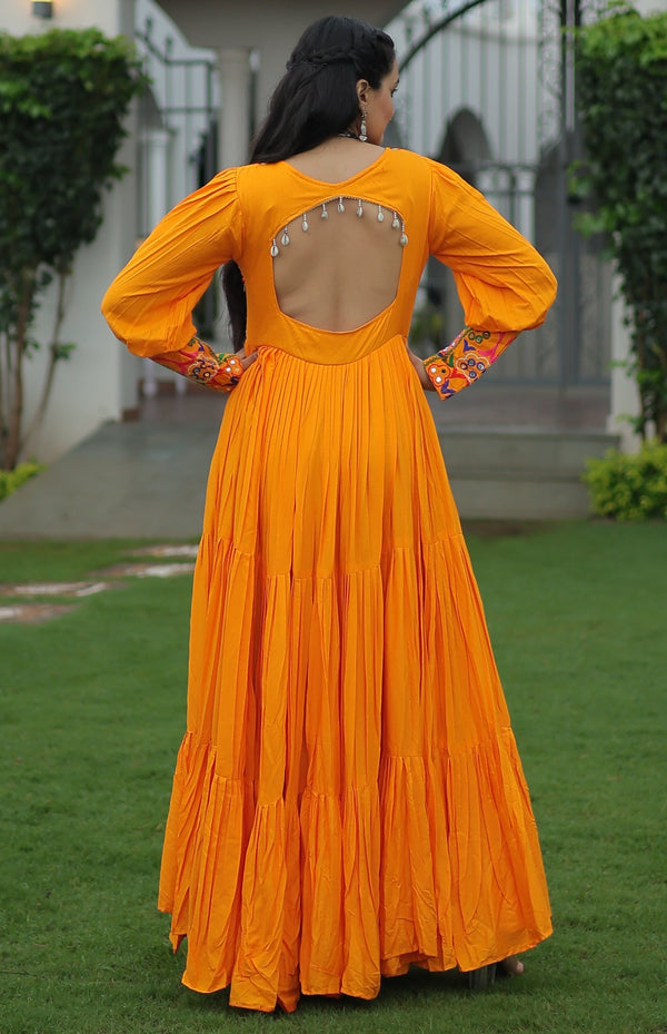 Striking Yellow Color Rayon Fabric Gown