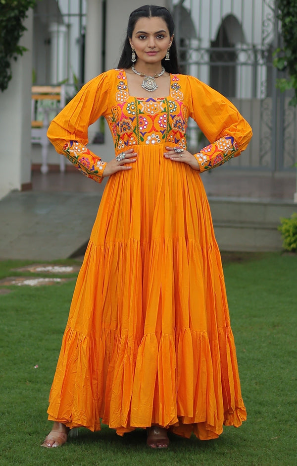 Striking Yellow Color Rayon Fabric Gown