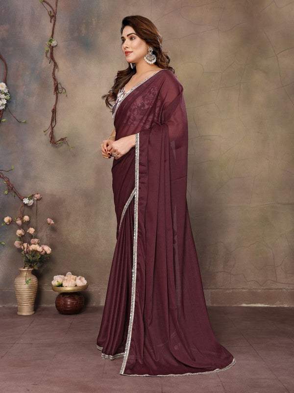 Amazing Wine Color  Georgette Fabric Casual Saree