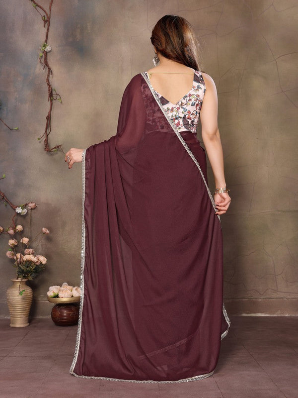 Amazing Wine Color  Georgette Fabric Casual Saree