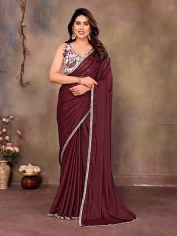 Amazing Wine Color  Georgette Fabric Casual Saree