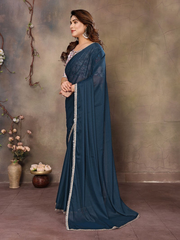 Amazing Teal  Color  Georgette Fabric Casual Saree