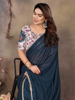 Amazing Teal  Color  Georgette Fabric Casual Saree