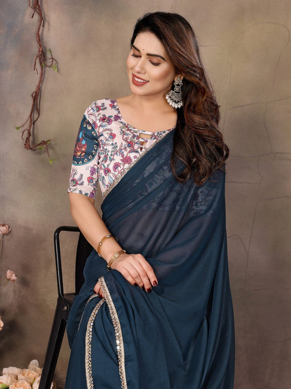 Amazing Teal  Color  Georgette Fabric Casual Saree