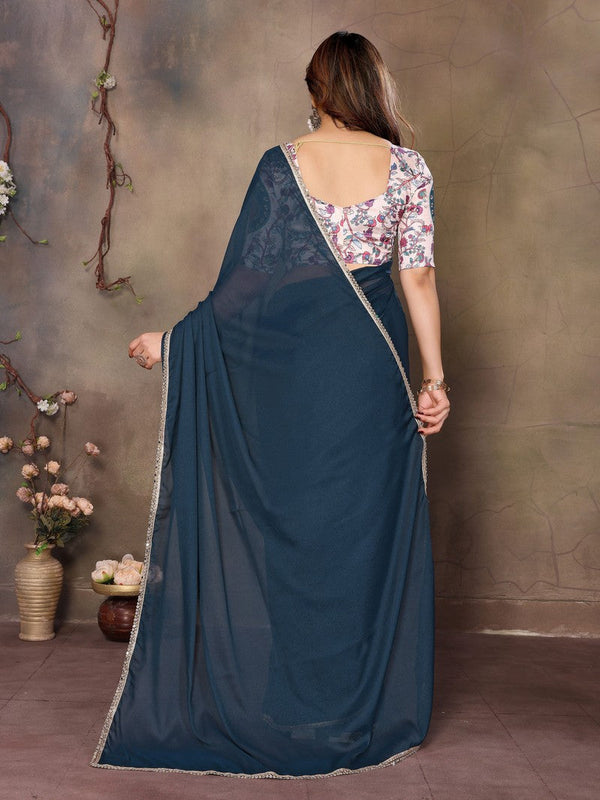 Amazing Teal  Color  Georgette Fabric Casual Saree