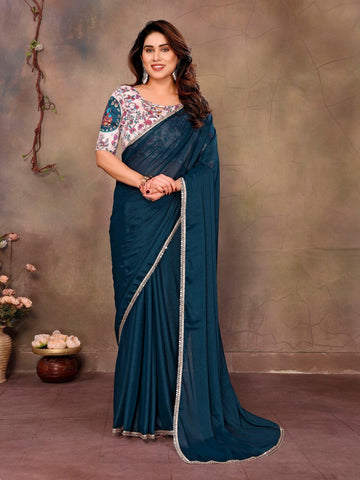Amazing Teal  Color  Georgette Fabric Casual Saree