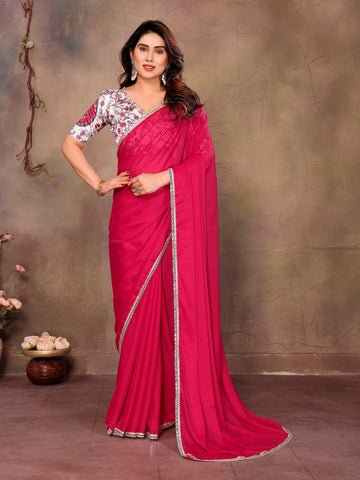 Amazing Pink Color  Georgette Fabric Casual Saree