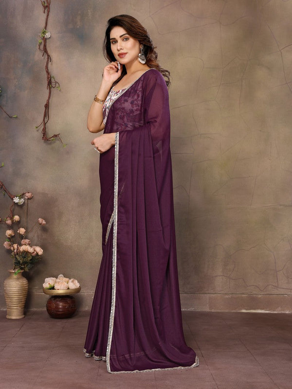 Amazing Wine Color  Georgette Fabric Casual Saree