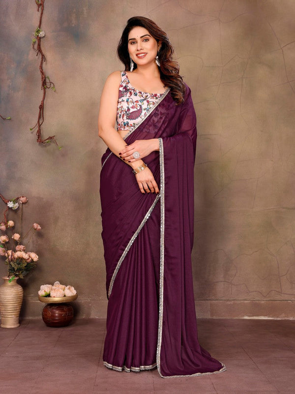 Amazing Wine Color  Georgette Fabric Casual Saree