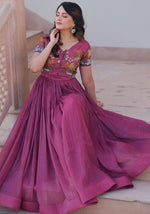 Striking Pink Color Silver Crunchy Fabric Gown