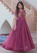 Striking Pink Color Silver Crunchy Fabric Gown