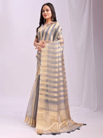 Amazing Grey Color Organza Fabric Casual Saree