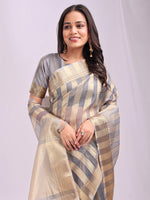 Amazing Grey Color Organza Fabric Casual Saree