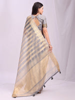 Amazing Grey Color Organza Fabric Casual Saree
