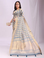 Amazing Aqua Color Organza Fabric Casual Saree