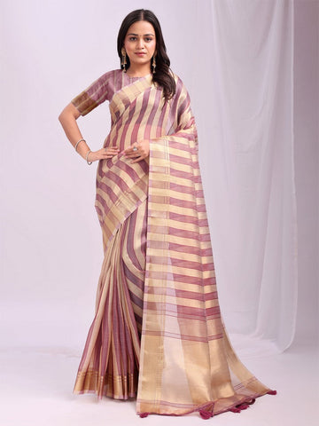 Amazing Purple Color Organza Fabric Casual Saree
