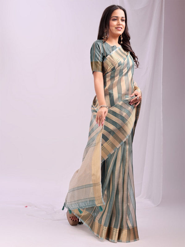 Amazing Green Color Organza Fabric Casual Saree