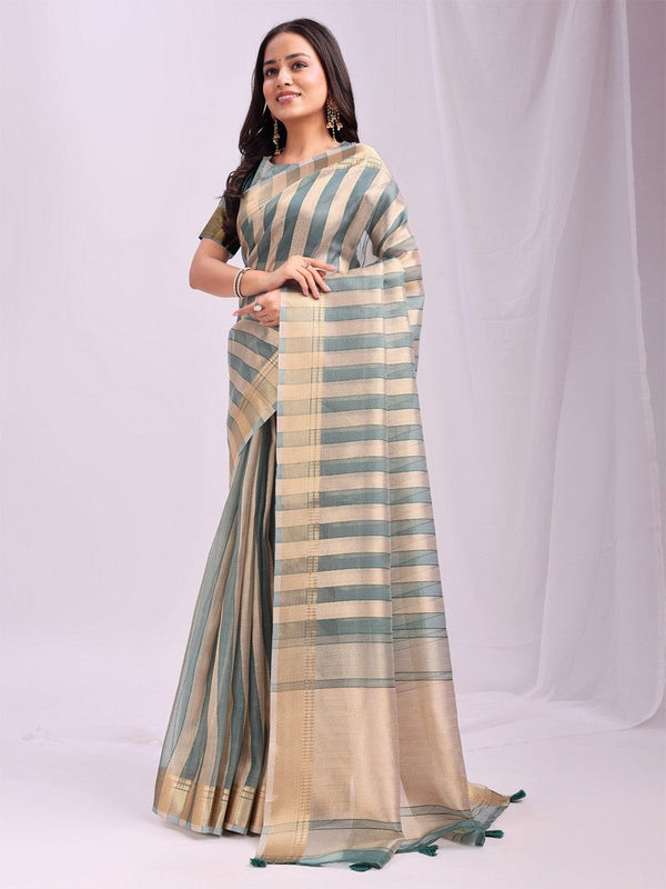 Amazing Green Color Organza Fabric Casual Saree