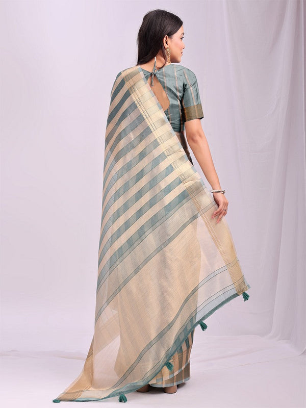 Amazing Green Color Organza Fabric Casual Saree
