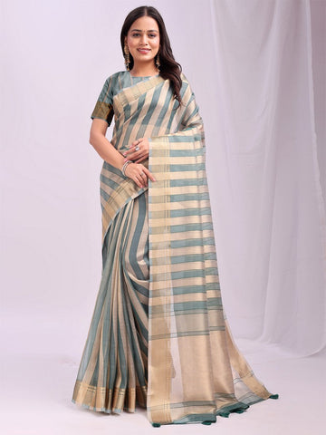 Amazing Green Color Organza Fabric Casual Saree