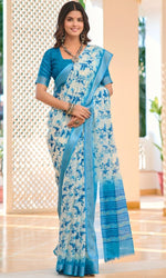 Lovely Blue Color Cotton Fabric Casual Saree