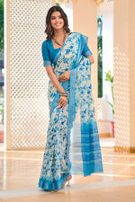 Lovely Blue Color Cotton Fabric Casual Saree