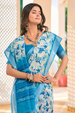 Lovely Blue Color Cotton Fabric Casual Saree