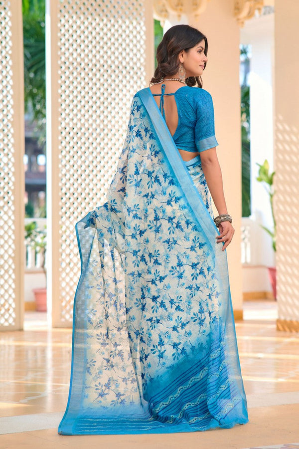 Lovely Blue Color Cotton Fabric Casual Saree