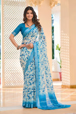Lovely Blue Color Cotton Fabric Casual Saree