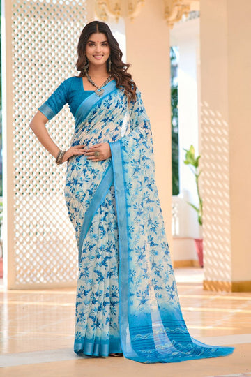 Lovely Blue Color Cotton Fabric Casual Saree