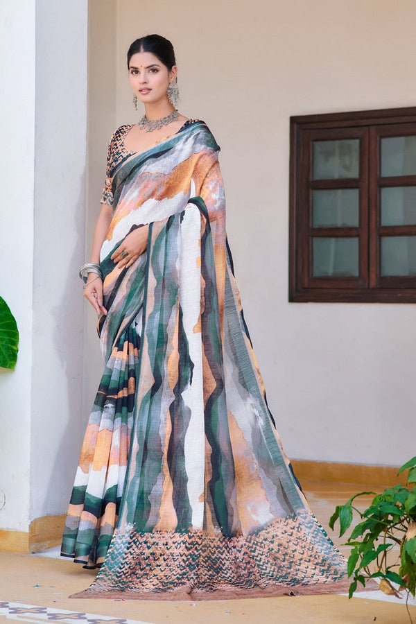 Lovely Multi Color Cotton Fabric Casual Saree