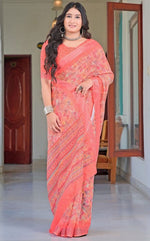 Lovely Peach Color Cotton Fabric Casual Saree