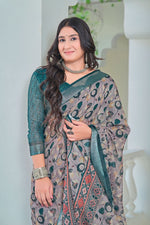 Lovely Grey Color Cotton Fabric Casual Saree