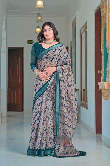 Lovely Grey Color Cotton Fabric Casual Saree