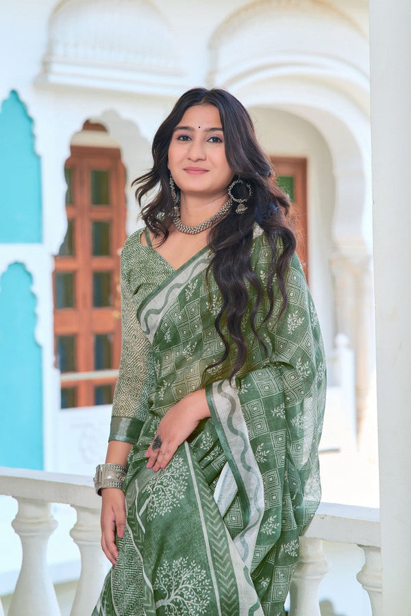 Lovely Green Color Cotton Fabric Casual Saree