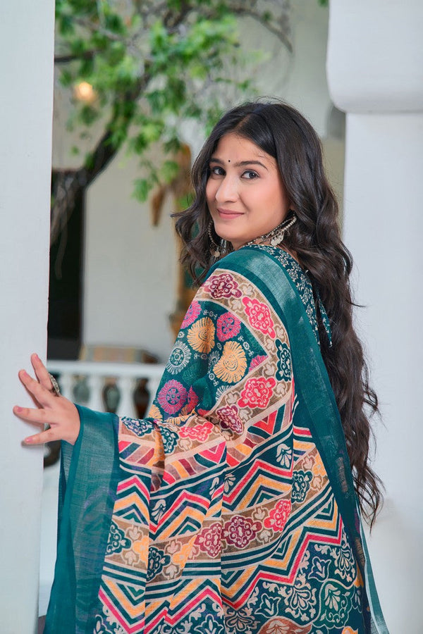 Lovely Multi Color Cotton Fabric Casual Saree